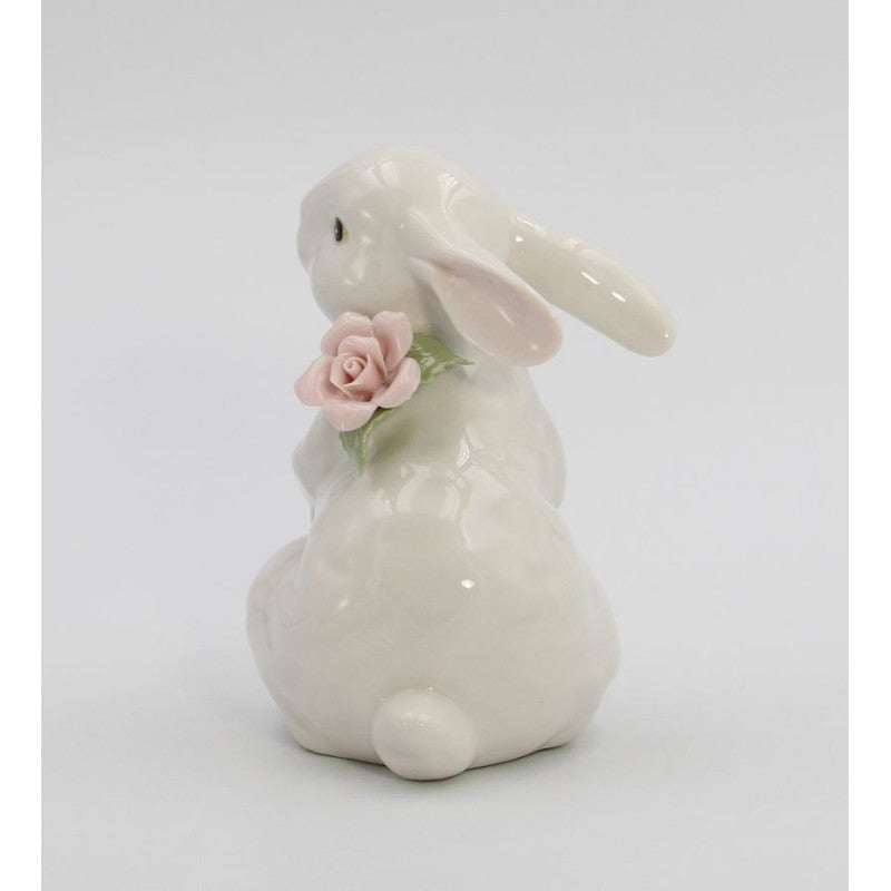 Springtime Bunnies Standing Easter Bunny Rabbit Ceramic Figurine Pink Rose 5" Image 4