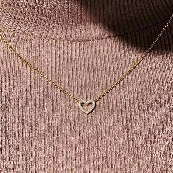 Dainty Diamond Heart Necklace Tiny Love Heart Everyday Necklace for Women Image 1