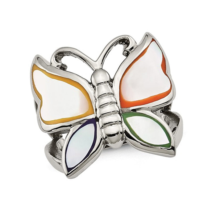 Stainless Steel Polished Enamel Butterfly Ring Image 1