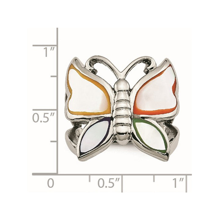 Stainless Steel Polished Enamel Butterfly Ring Image 3