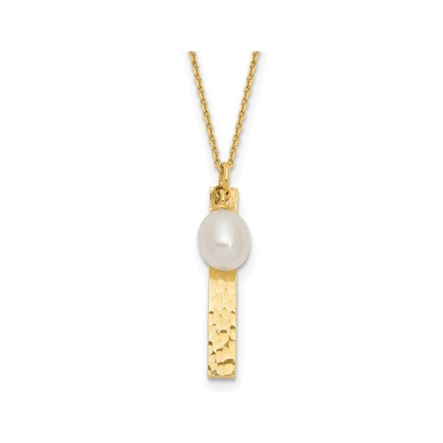 14K Yellow Gold Rice Freshwater Cultured 6-7mm Pearl Drop Pendant Necklace with Chain Image 1