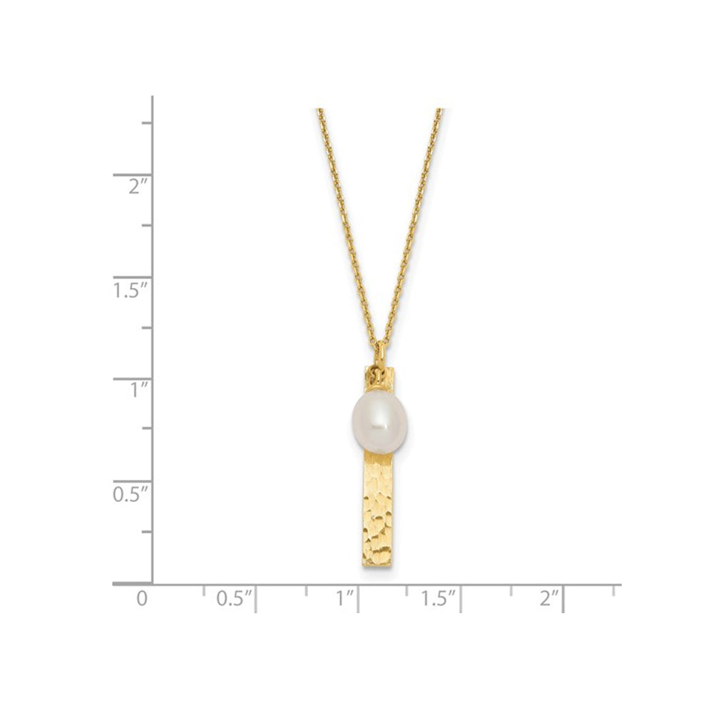 14K Yellow Gold Rice Freshwater Cultured 6-7mm Pearl Drop Pendant Necklace with Chain Image 3