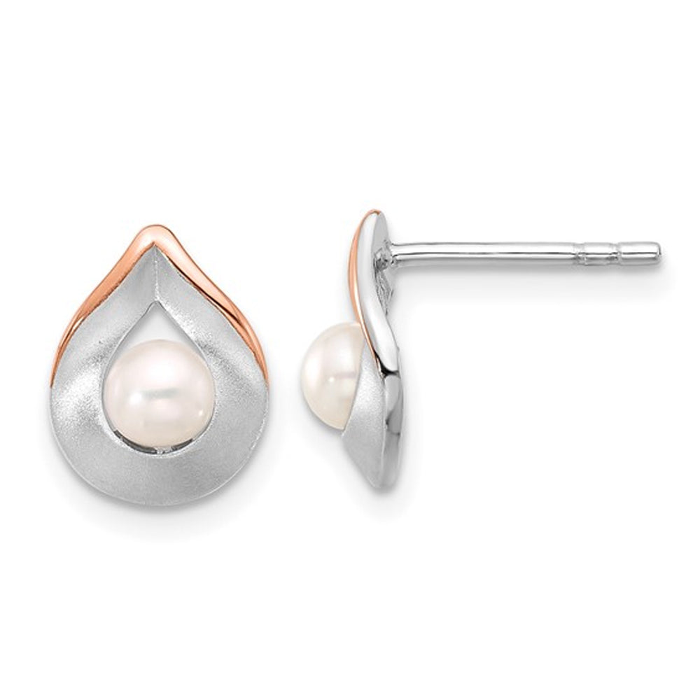Freshwater Cultured Pearl Button Drop Earrings in Rose Plated Sterling Silver Image 1