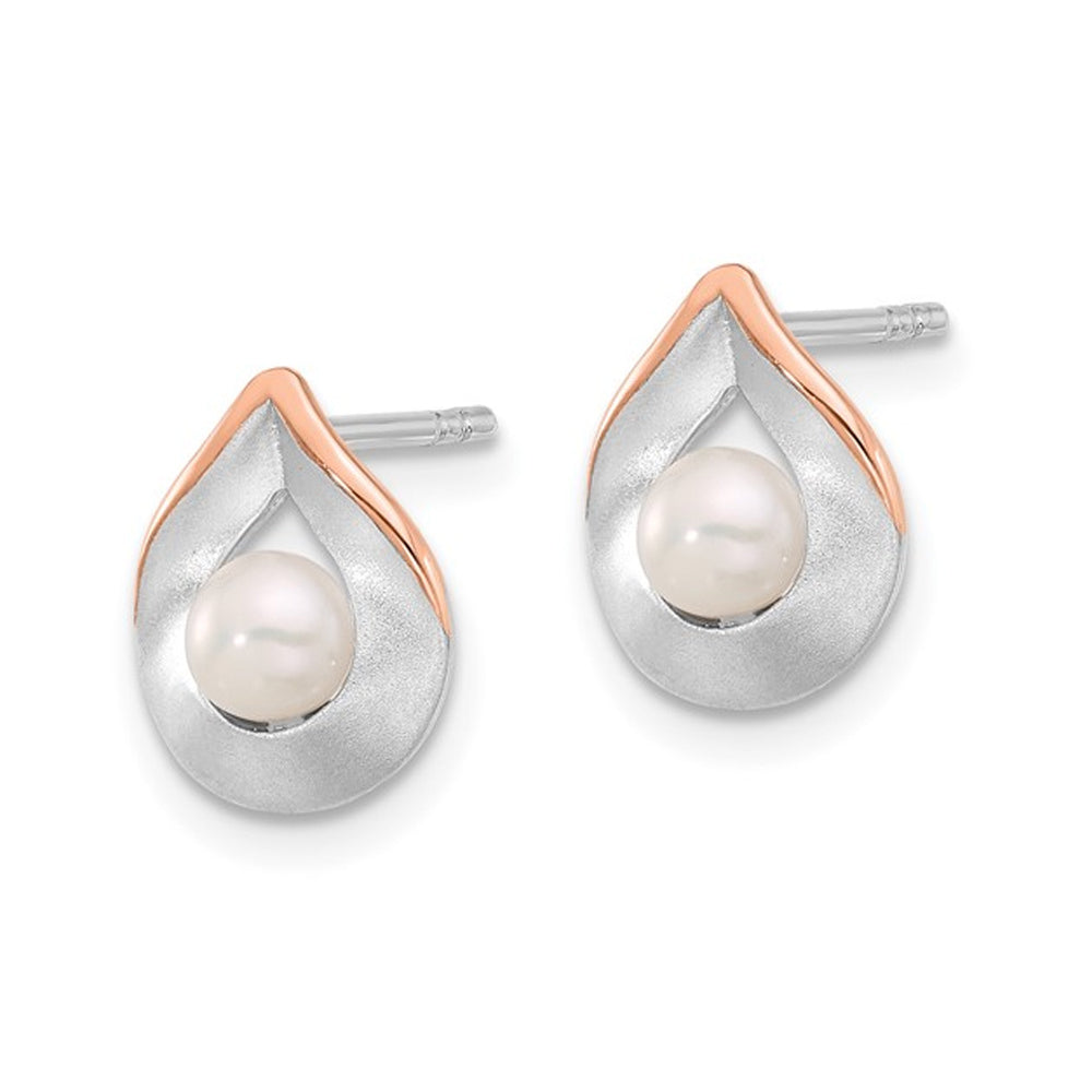 Freshwater Cultured Pearl Button Drop Earrings in Rose Plated Sterling Silver Image 2