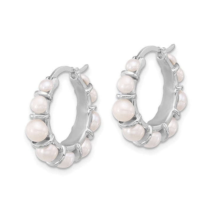 White Freshwater Cultured Pearl Hoop Earrings in Sterling Silver Image 2