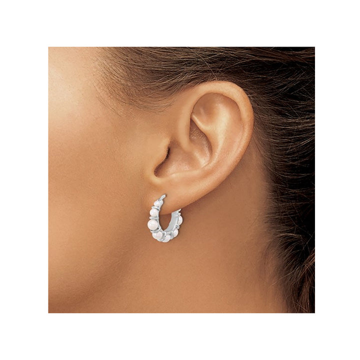 White Freshwater Cultured Pearl Hoop Earrings in Sterling Silver Image 3