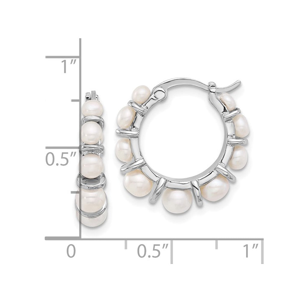White Freshwater Cultured Pearl Hoop Earrings in Sterling Silver Image 4