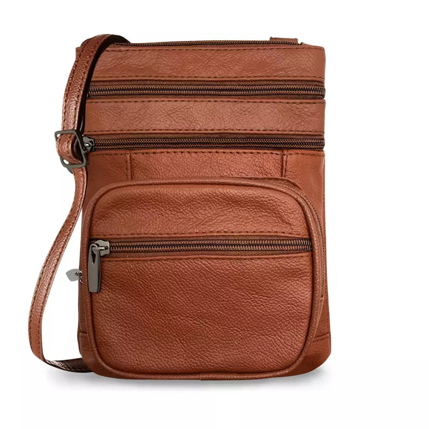 Genuine Leather Multi-zipper Crossbody Bag - 6 Colors Image 2