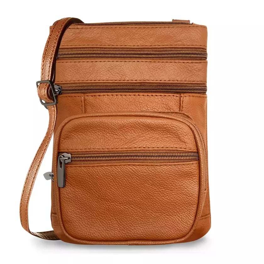 Genuine Leather Multi-zipper Crossbody Bag - 6 Colors Image 1