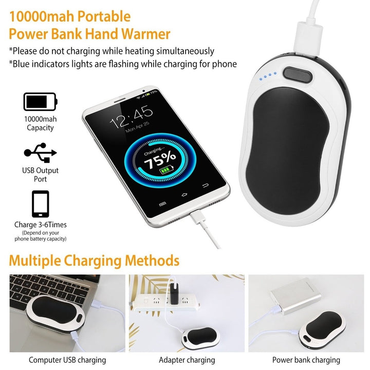 Portable Hand Warmer 10000mAh Power Bank Rechargeable Pocket Warmer Double Sided Heating 3 Temperature Adjustment Image 4