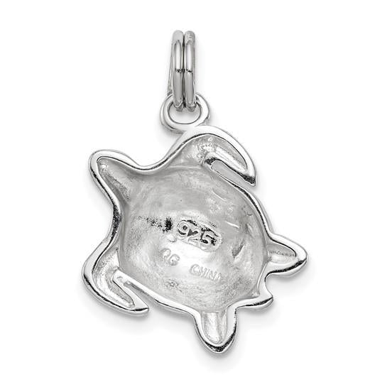 Sterling Silver Rhodium-plated Green Enamel Turtle Charm Image 3