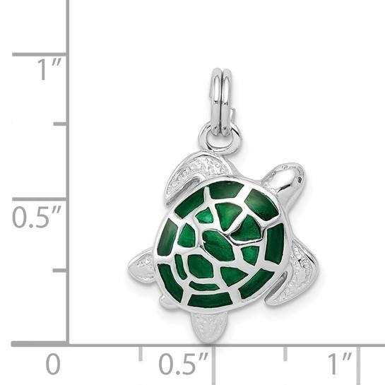 Sterling Silver Rhodium-plated Green Enamel Turtle Charm Image 4