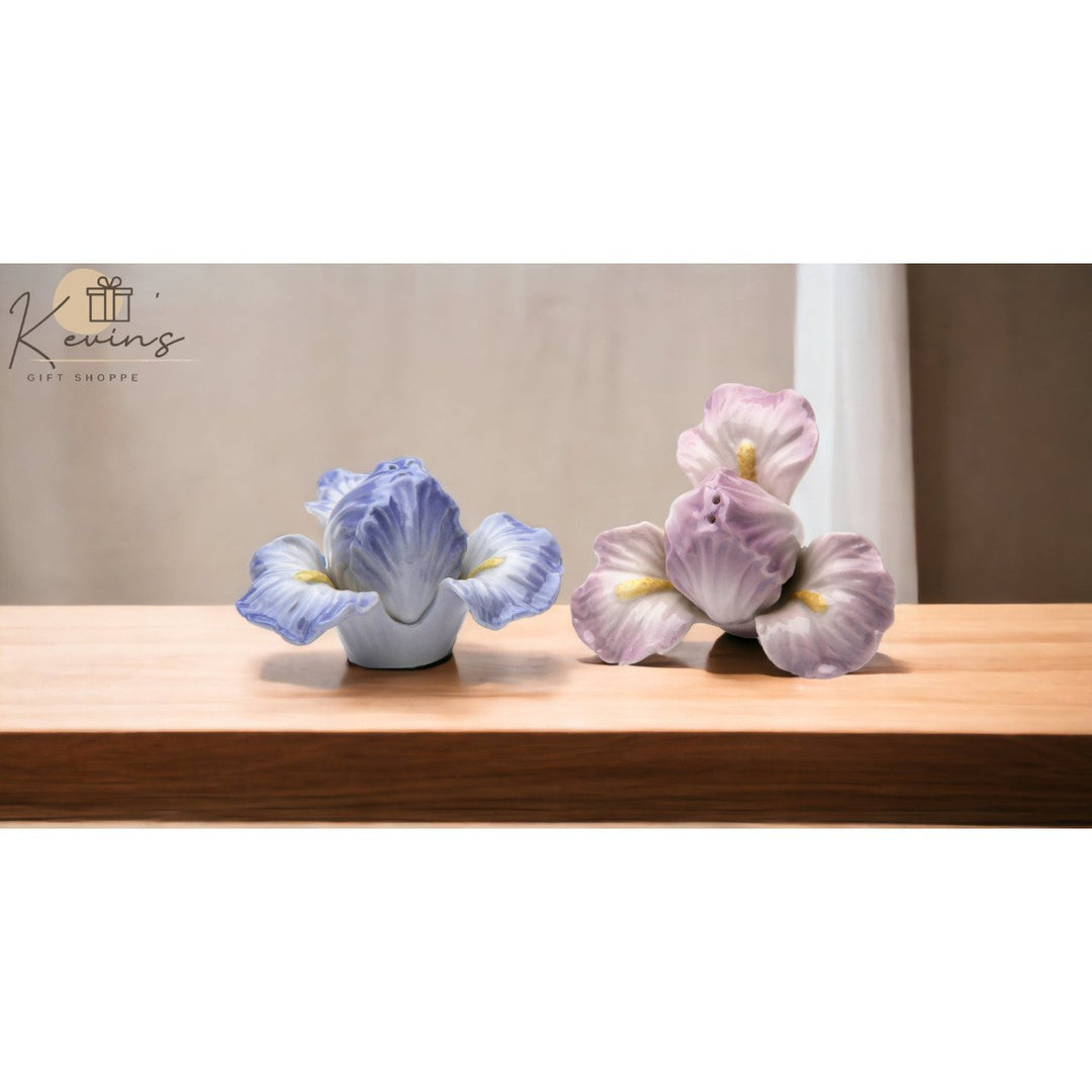 Ceramic Iris Lilac Flower Salt and Pepper Shakers 3.25 inches Gift Image 1