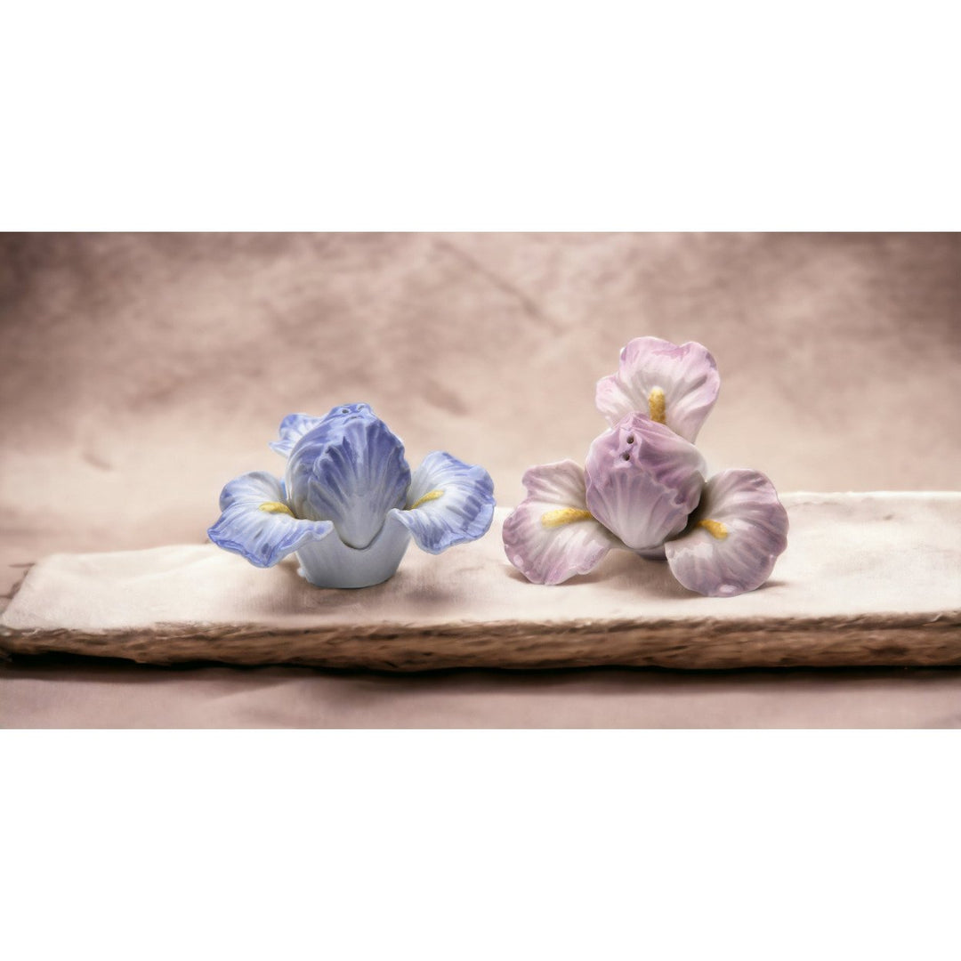 Ceramic Iris Lilac Flower Salt and Pepper Shakers 3.25 inches Gift Image 2