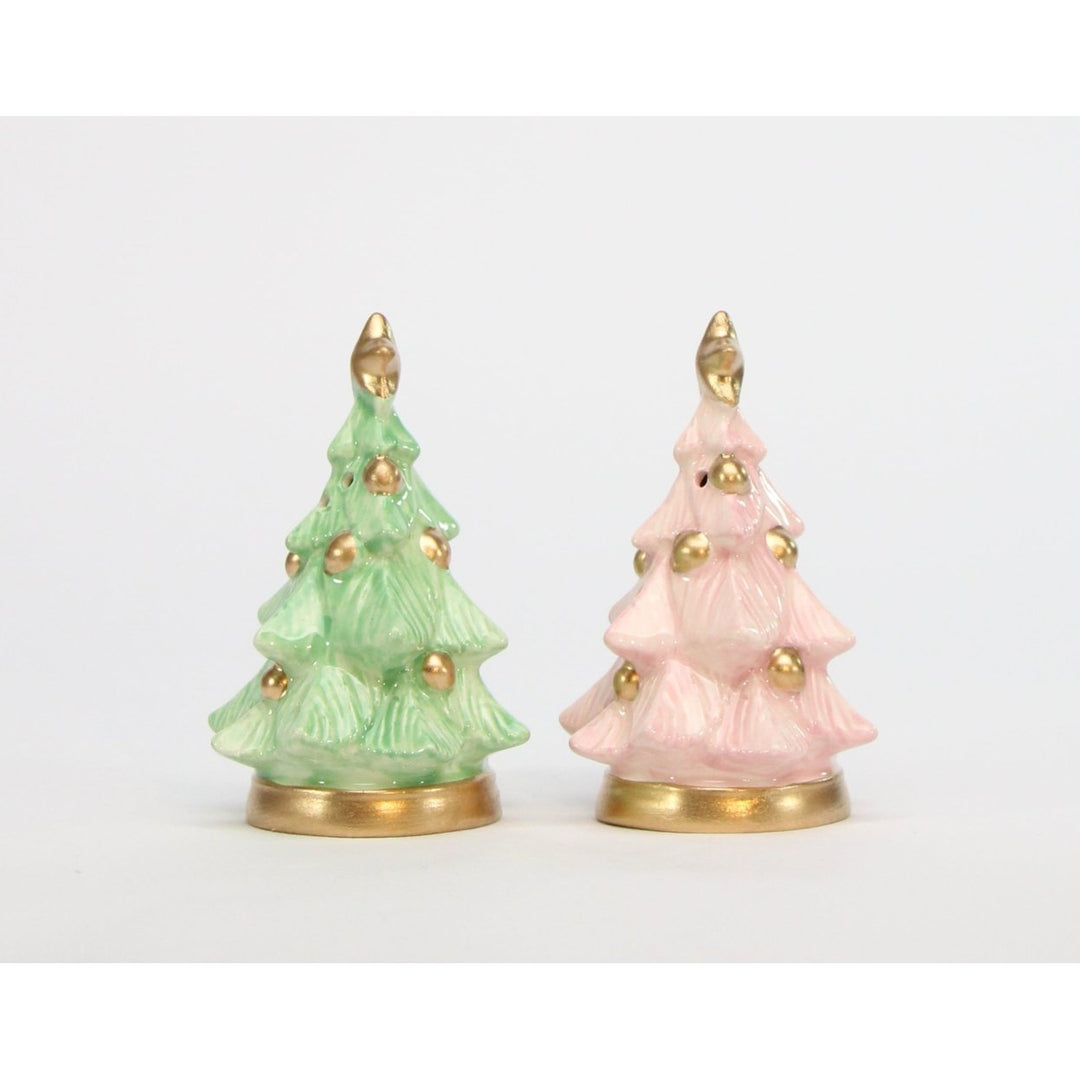 Pastel Ceramic Christmas Tree Salt and Pepper Shakers Image 3