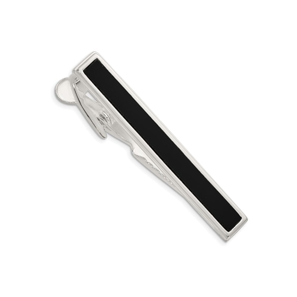 Mens Tie Bar in Stainless Steel with Black Onyx Image 1