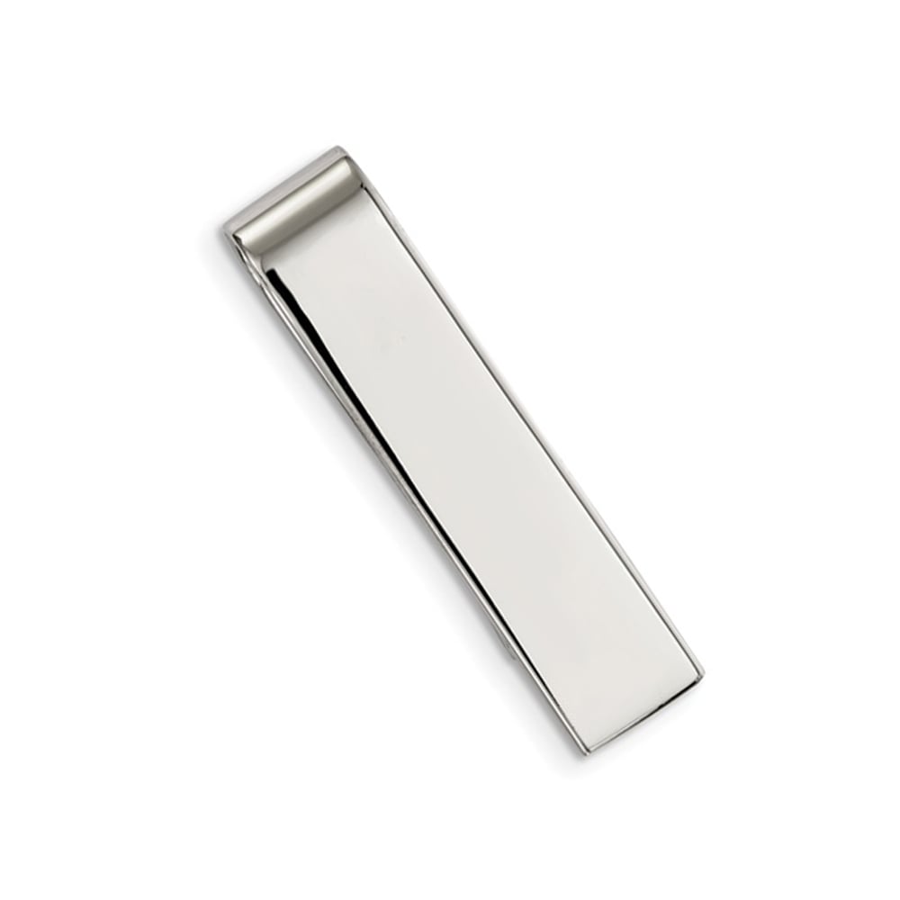 Mens Stainless Steel Polished Money Clip and Tie Bar In One Image 1