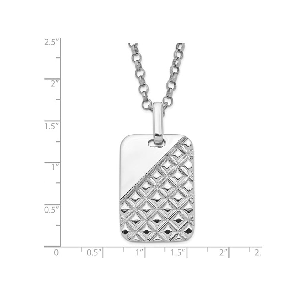 Mens Sterling Silver Textured Dog Tag Pendant Necklace with Chain Image 3