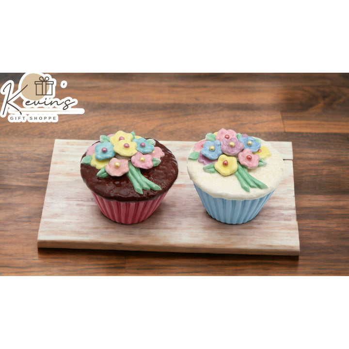 Hand Painted Ceramic Flower Cupcake Salt Pepper Shakers Image 1