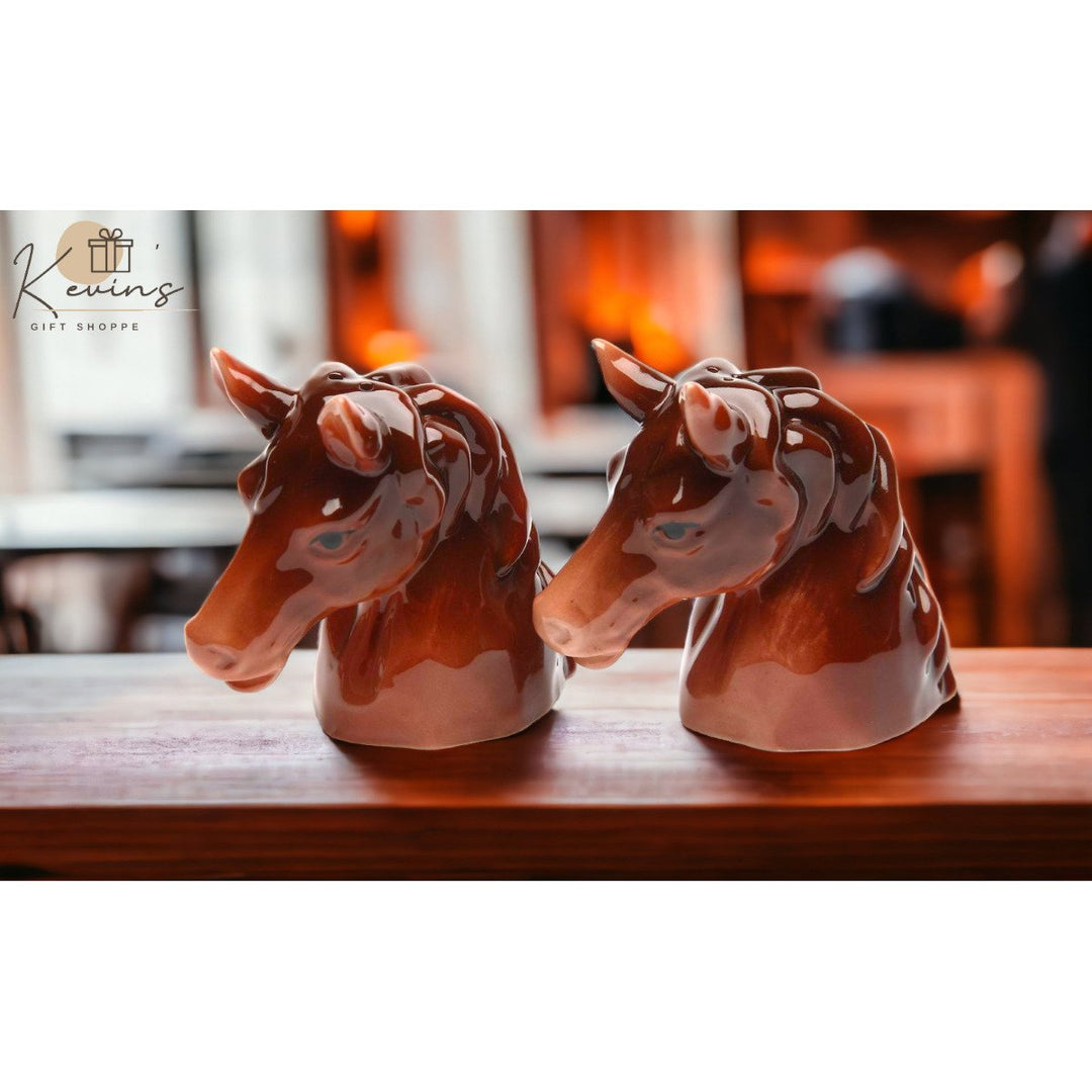 Ceramic Brown Horse Salt and Pepper Shakers 3 1/8 inch Equestrian Image 1