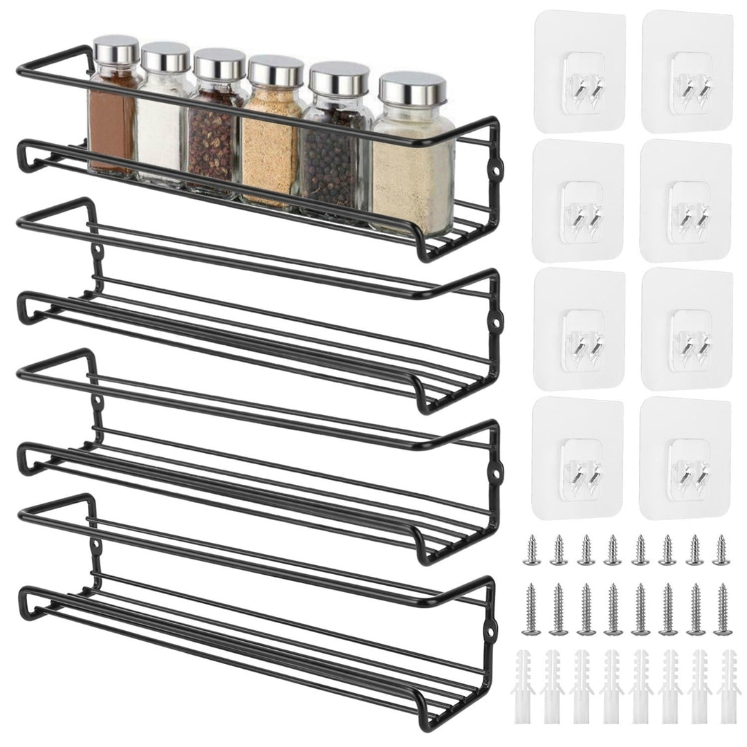 4Pcs Wall Mount Spice Racks Seasoning Herb Jar Holder Organizer Kitchen Pantry Door Storage Shelf Image 1