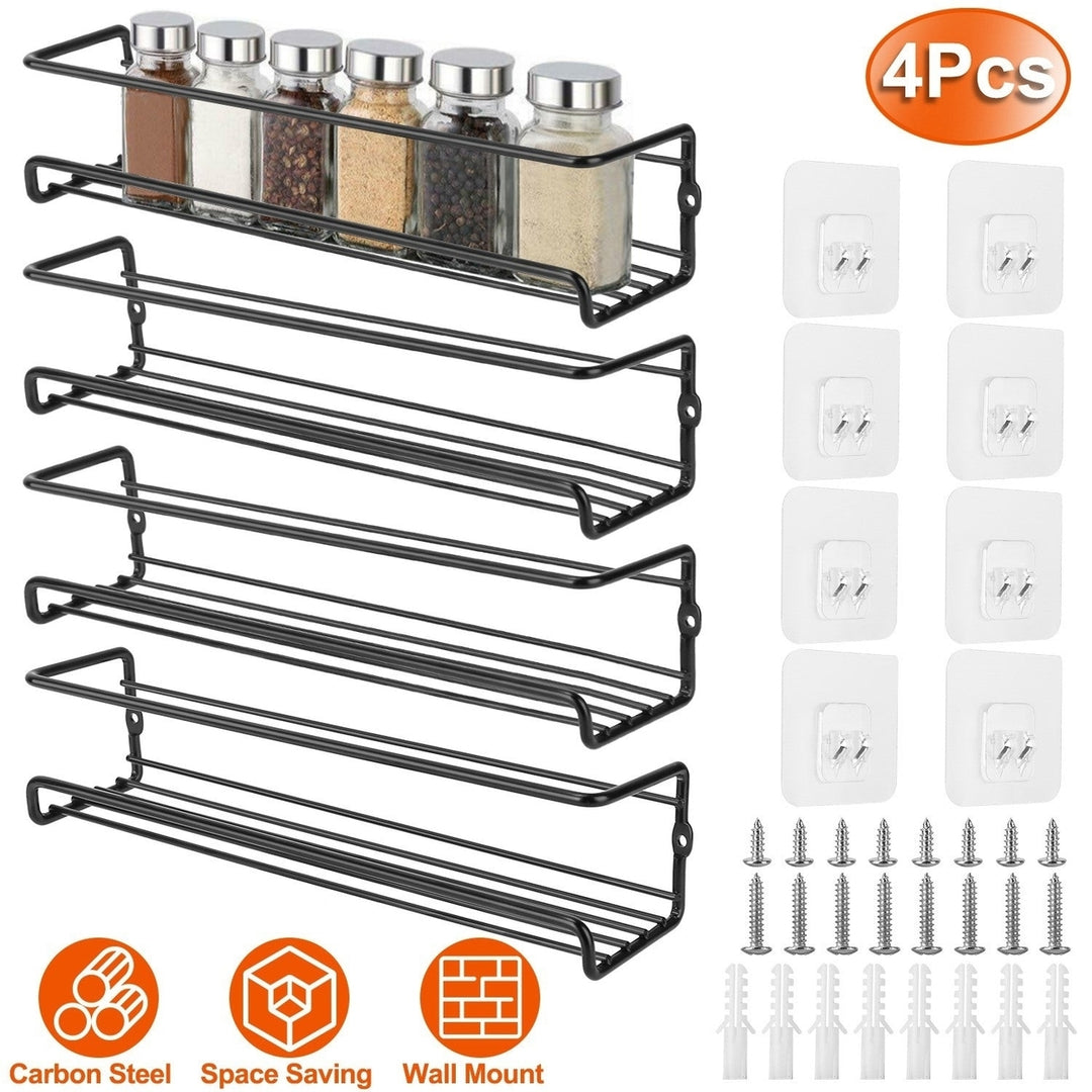 4Pcs Wall Mount Spice Racks Seasoning Herb Jar Holder Organizer Kitchen Pantry Door Storage Shelf Image 2