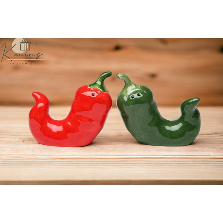 Kevins Gift Shoppe Ceramic Chili Pepper Shaped Salt and Pepper Shakers Image 1