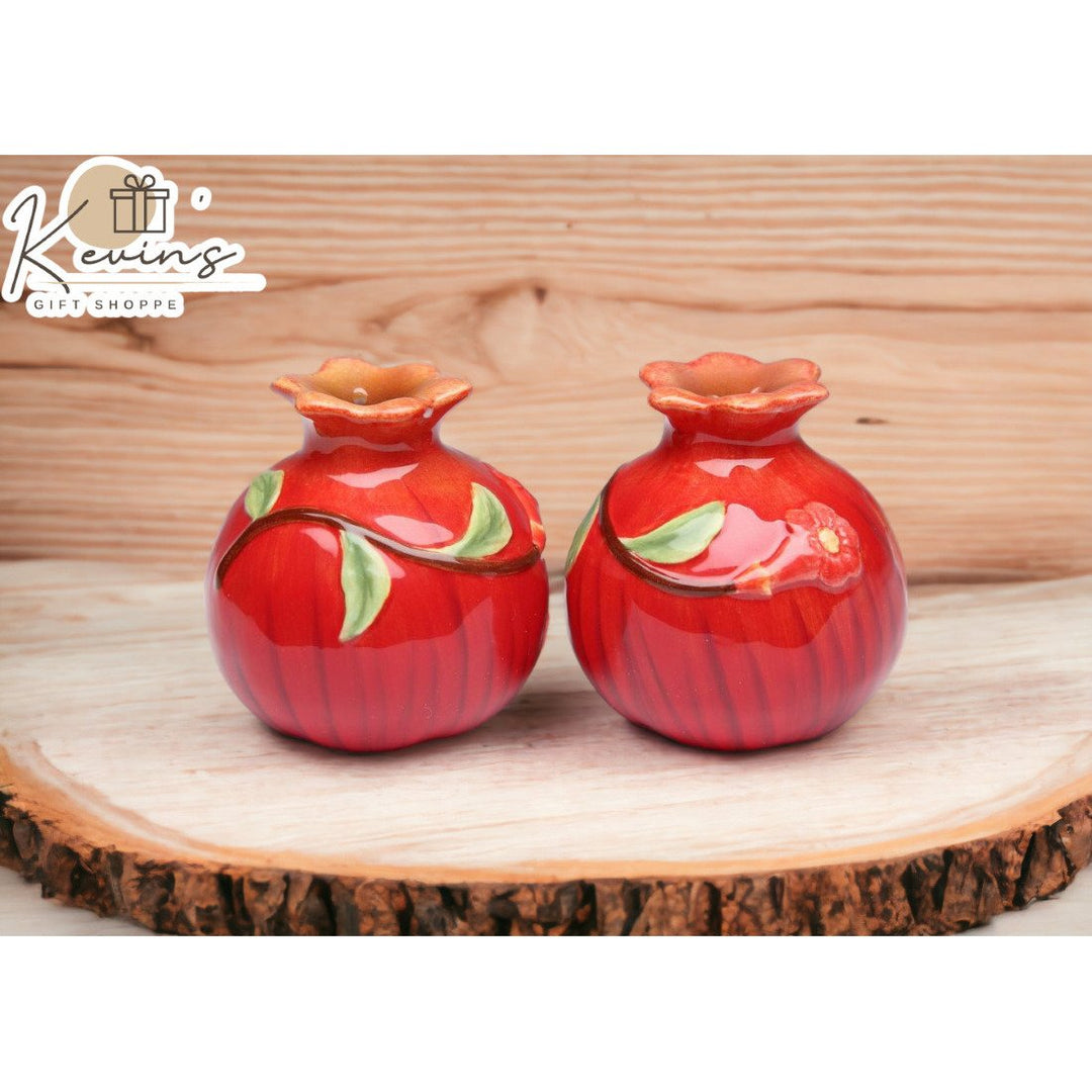 Hand Painted Ceramic Pomegranate Salt and Pepper Shakers Gift Set Image 1