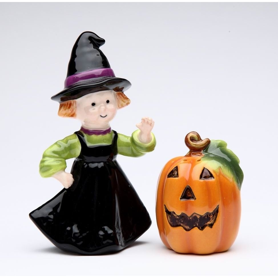 Ceramic Pumpkin and Witch Salt and Pepper Shakers Fall Halloween Image 3