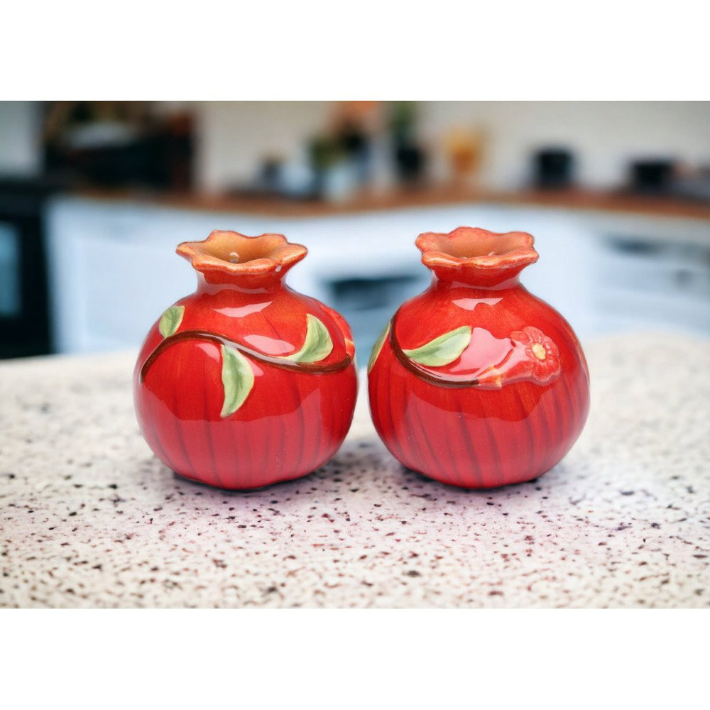 Hand Painted Ceramic Pomegranate Salt and Pepper Shakers Gift Set Image 2