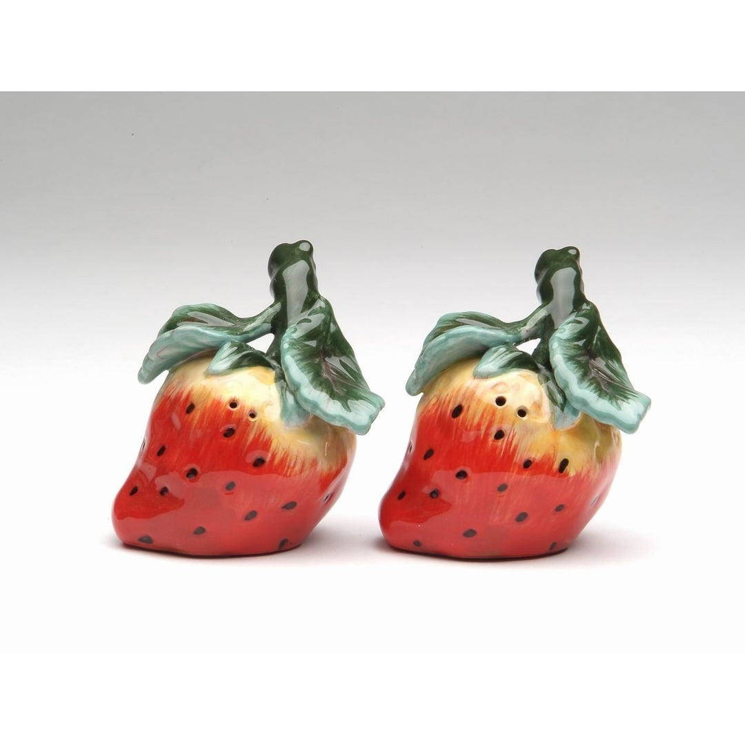 Hand Painted Ceramic Strawberry Salt and Pepper Shakers Image 3