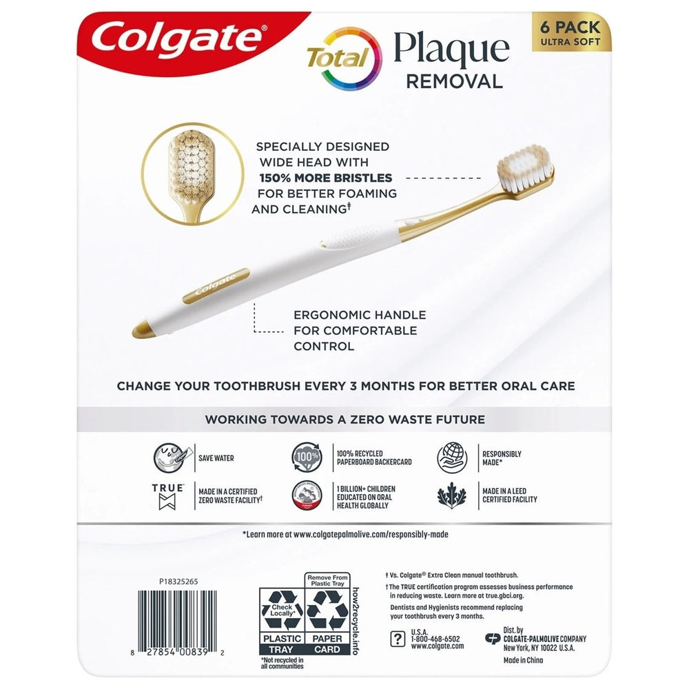 Colgate Total Plaque Removal Manual Toothbrush Ultra Soft (6 Pack) Image 2