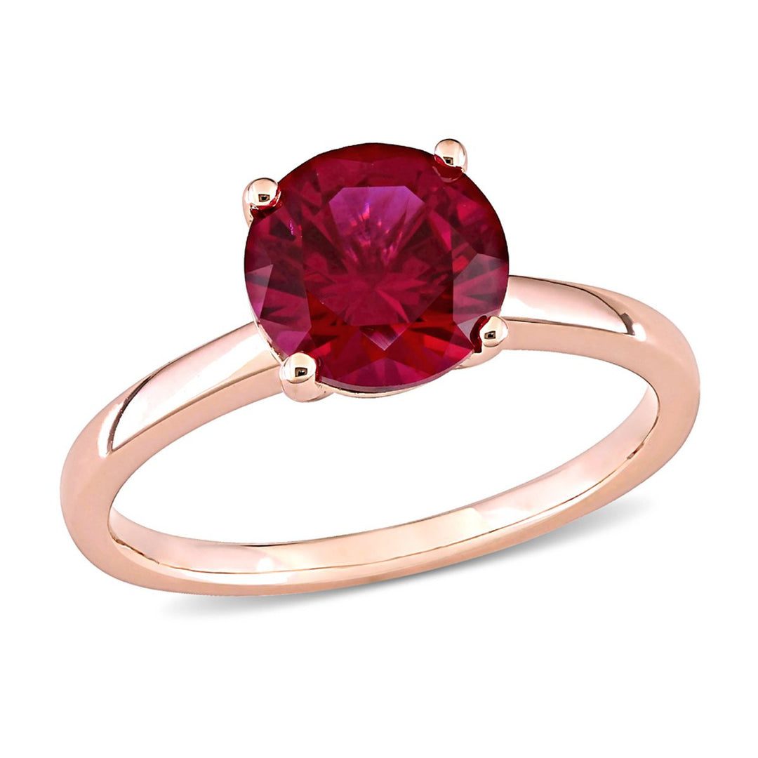 2 3/8 Carat (ctw) Lab Created Ruby Solitaire Ring in 10K Rose Pink Yellow Gold Image 1