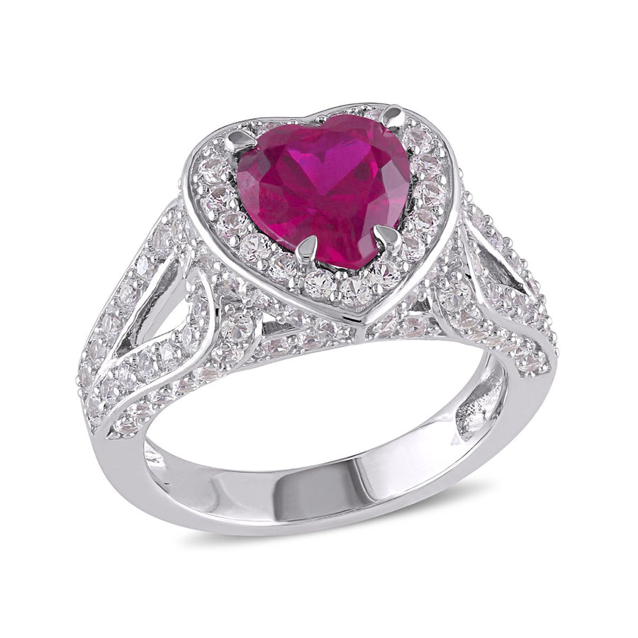 5.00 Carat (ctw) Lab-Created Ruby Heart Ring in Sterling Silver with White Sapphires Image 1