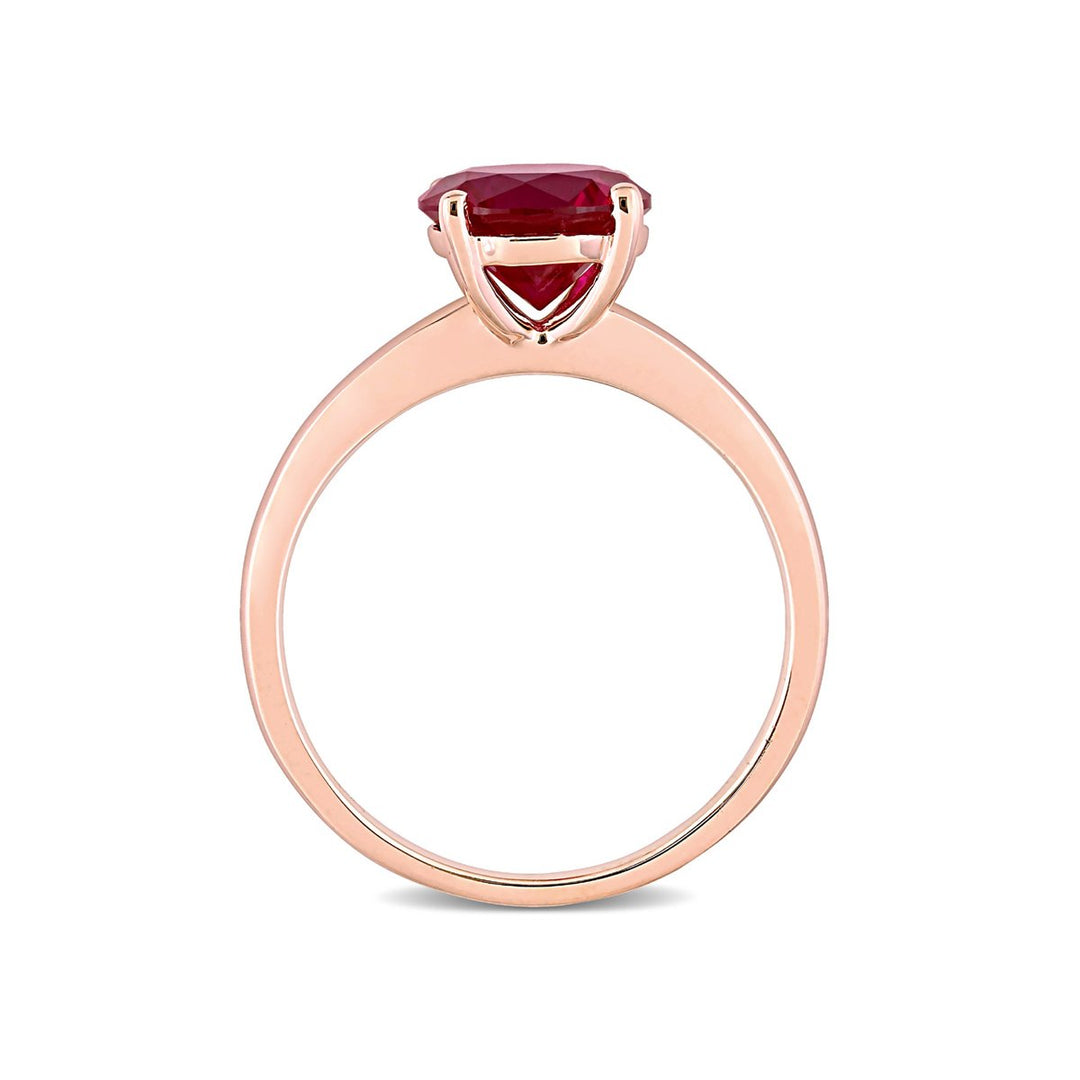 2 3/8 Carat (ctw) Lab Created Ruby Solitaire Ring in 10K Rose Pink Yellow Gold Image 4