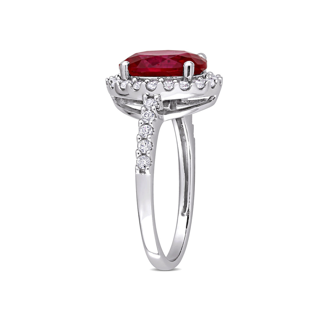 4 3/4 Carat (ctw) Lab-Created Ruby and White Sapphire Halo Engagement Ring in 10K White Gold Image 2