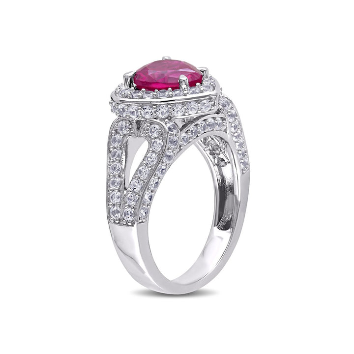 5.00 Carat (ctw) Lab-Created Ruby Heart Ring in Sterling Silver with White Sapphires Image 2
