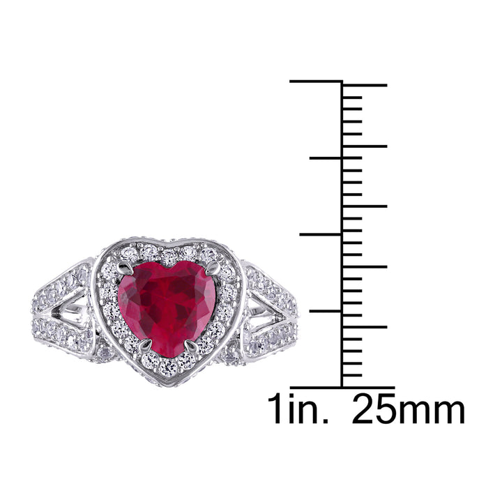 5.00 Carat (ctw) Lab-Created Ruby Heart Ring in Sterling Silver with White Sapphires Image 3