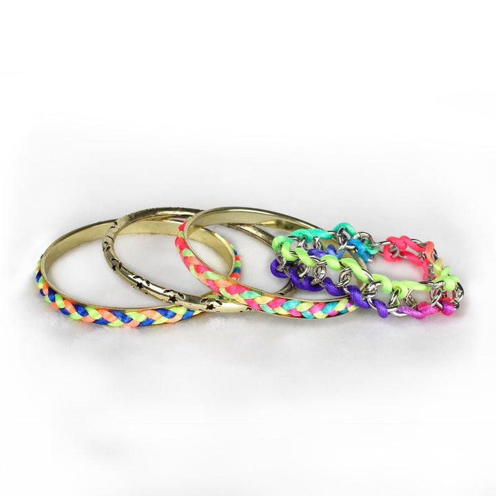 4Pcs Colorful Woven Burnished Gold Bracelets Set Image 4