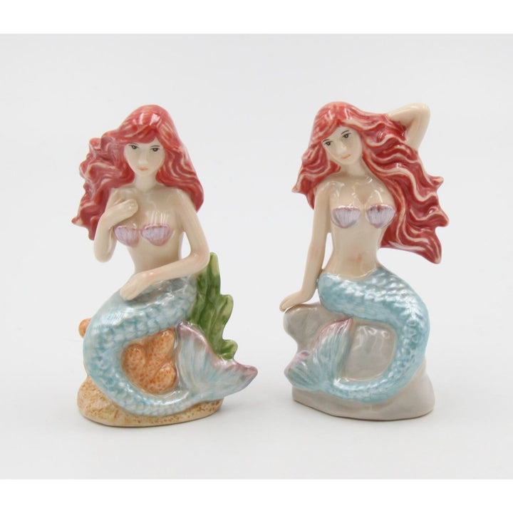 Hand Painted Ceramic Mermaid Salt and Pepper Shakers Image 3