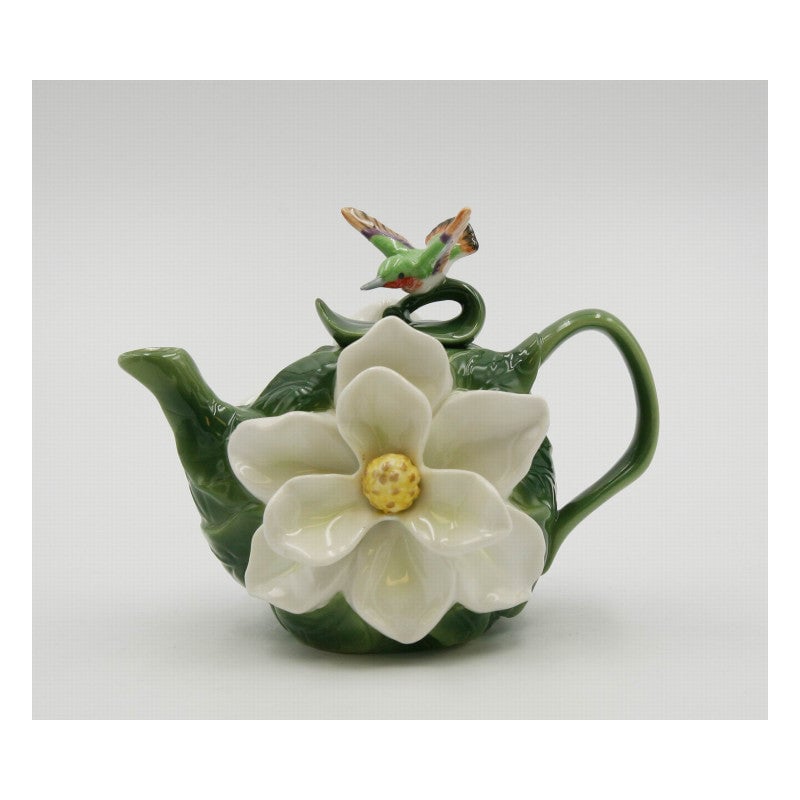 Kevins Gift Shoppe Ceramic Magnolia Flower with Hummingbird Teapot Image 2