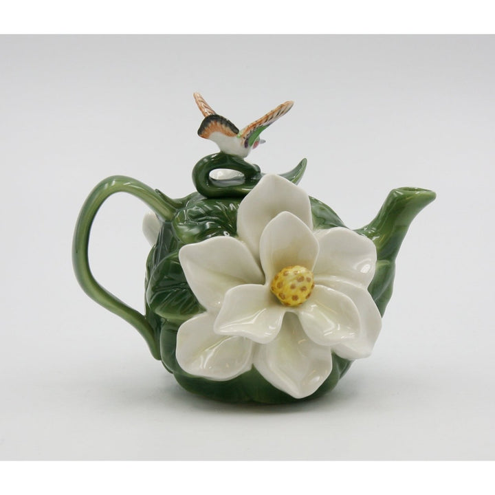 Kevins Gift Shoppe Ceramic Magnolia Flower with Hummingbird Teapot Image 3