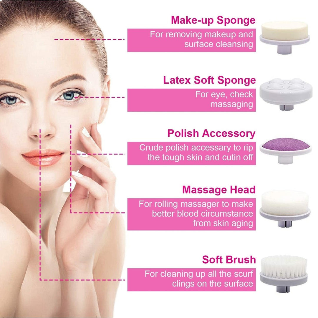Facial Cleansing Brush Waterproof Face Spin Cleaning Brush with 5 Brush Heads Deep Cleansing Body Facial Brush Image 3