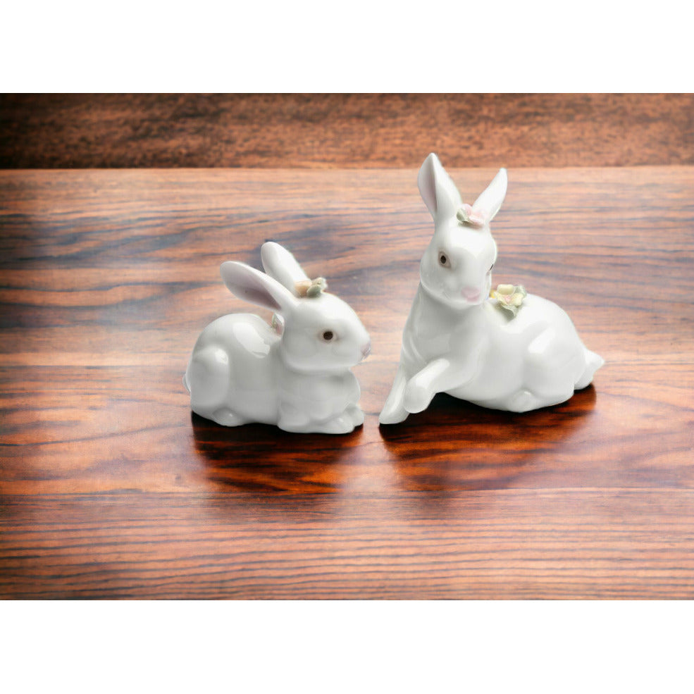 Handcrafted Ceramic Bunny Rabbit Figurines Set of 2 Spring Easter Gift Image 2