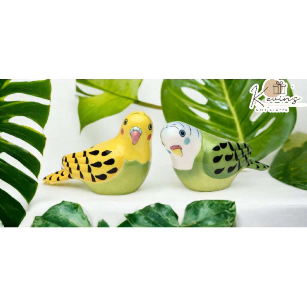 Ceramic Yellow Green Parakeet Salt Pepper Shakers Hand Painted Image 1