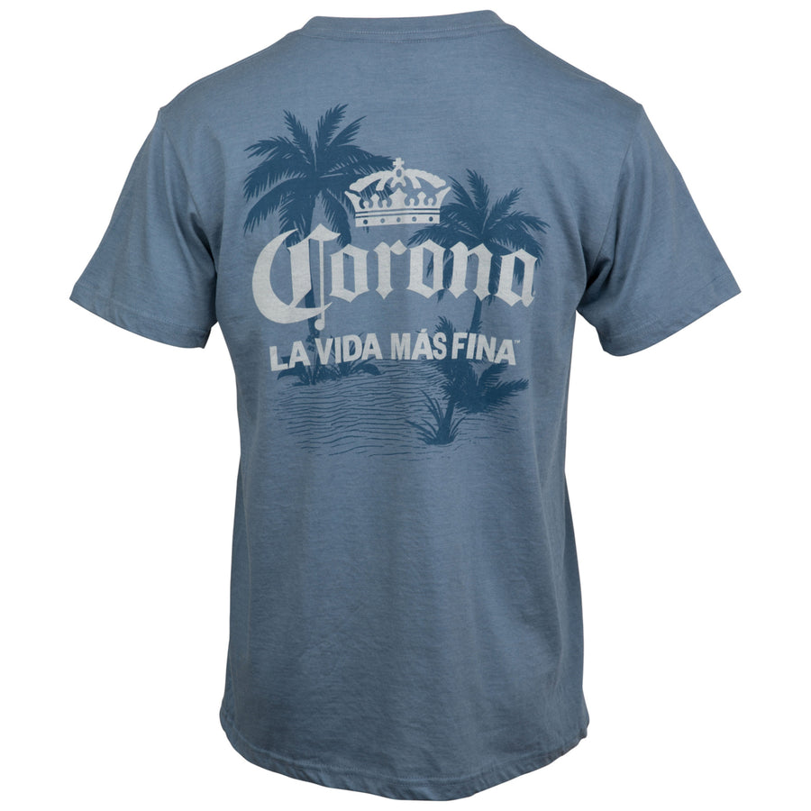 Corona Extra La Vida Mas Fina Palm Trees Front and Back Print T-Shirt Image 1