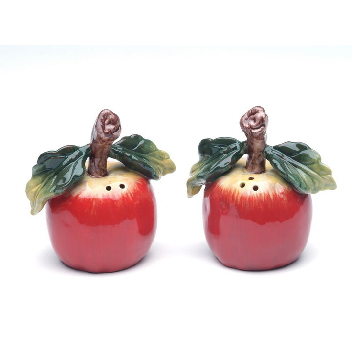 Ceramic Apple Salt and Pepper Shakers 3 inch Hand Painted Gift Image 3