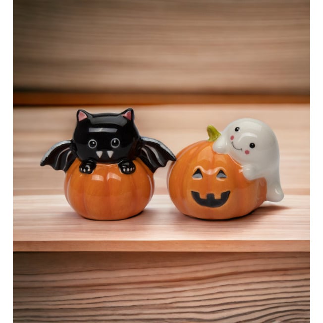 Ceramic Bat and Ghost Salt and Pepper Shakers Fall Halloween Image 2