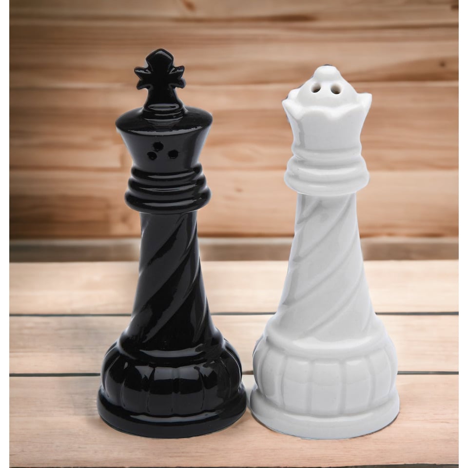 Ceramic King Queen Chess Pieces Salt Pepper Shakers Kitchen Gift Image 2