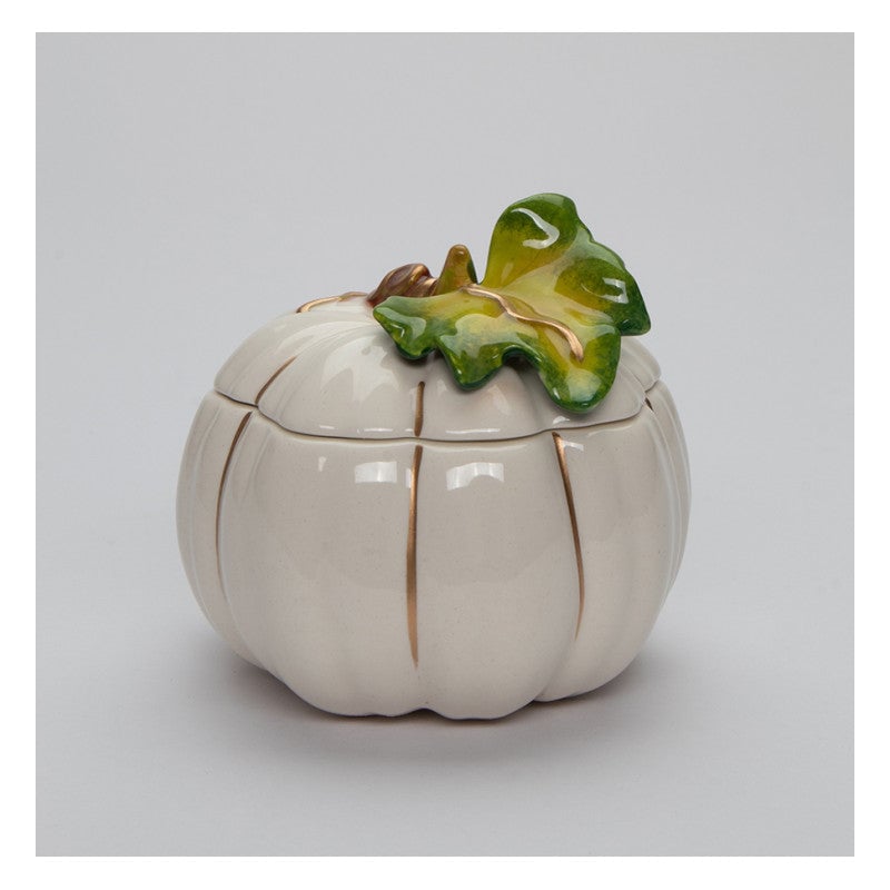 Ceramic White Pumpkin Candy Box Small 3 5/8in Fall Thanksgiving Gift Image 2